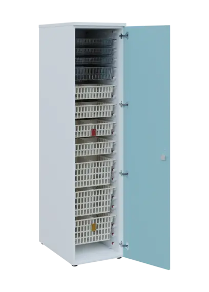 EUROMEDICA D - 46 skříň léková boxová, 1-dveřová, pravá, 1950x460x735, korpus bílý, dvířka obloha